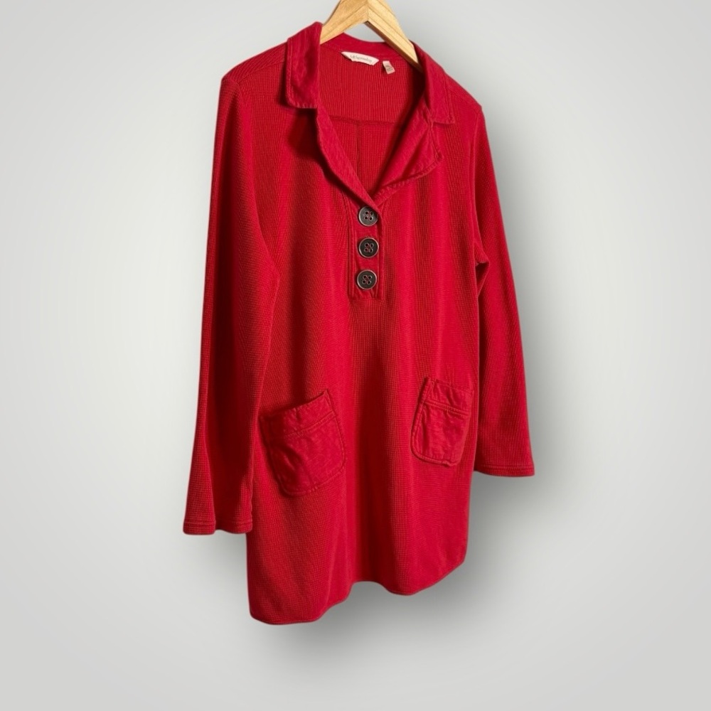 Soft Surroundings Take Two Waffle Knit Tunic Size XL Petite Top Pockets Buttons - Picture 3 of 8